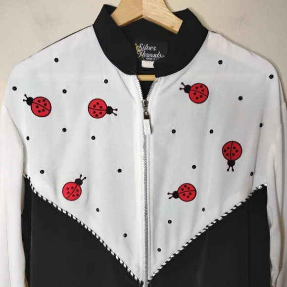 Vintage Silver Threads Ladybug Embroidered Jacket Women’s Small Full Zip 90s - Picture 3 of 8